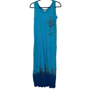 Aloha Blue Hawaiian Maxi‎ Dress One Size Floral Sleeveless Resort Beach NWT